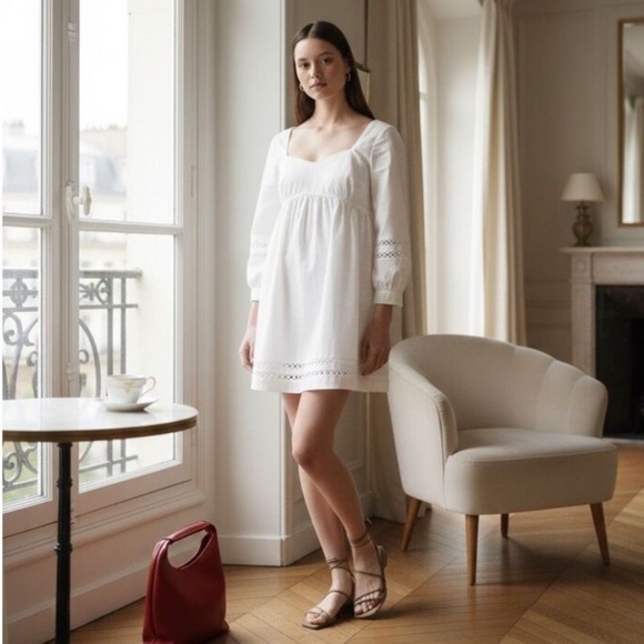 Banana Republic Dresses & Skirts - Banana Republic eyelet gathered-waist mini dress white size large nwt